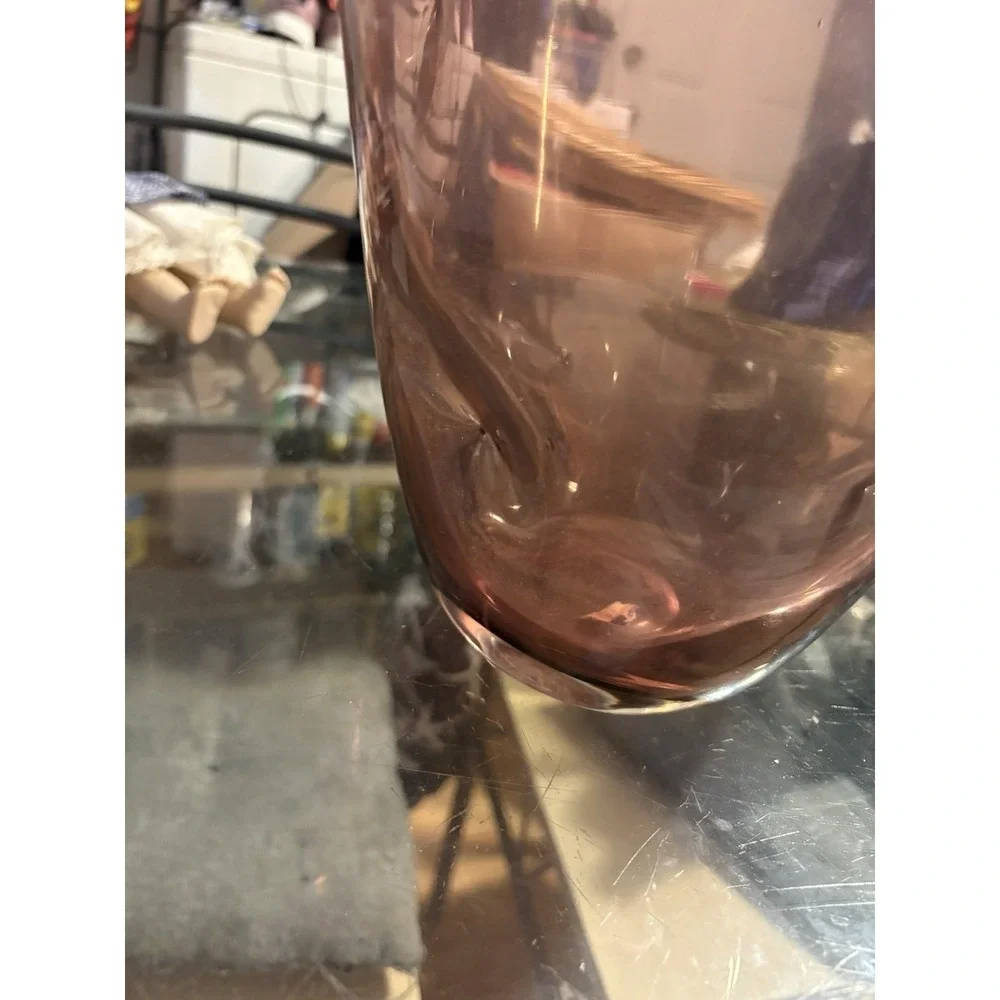 MCM Vintage Amethyst Hand Blown Art Glass 5-Dimpled Huge Floor Vase 15.5